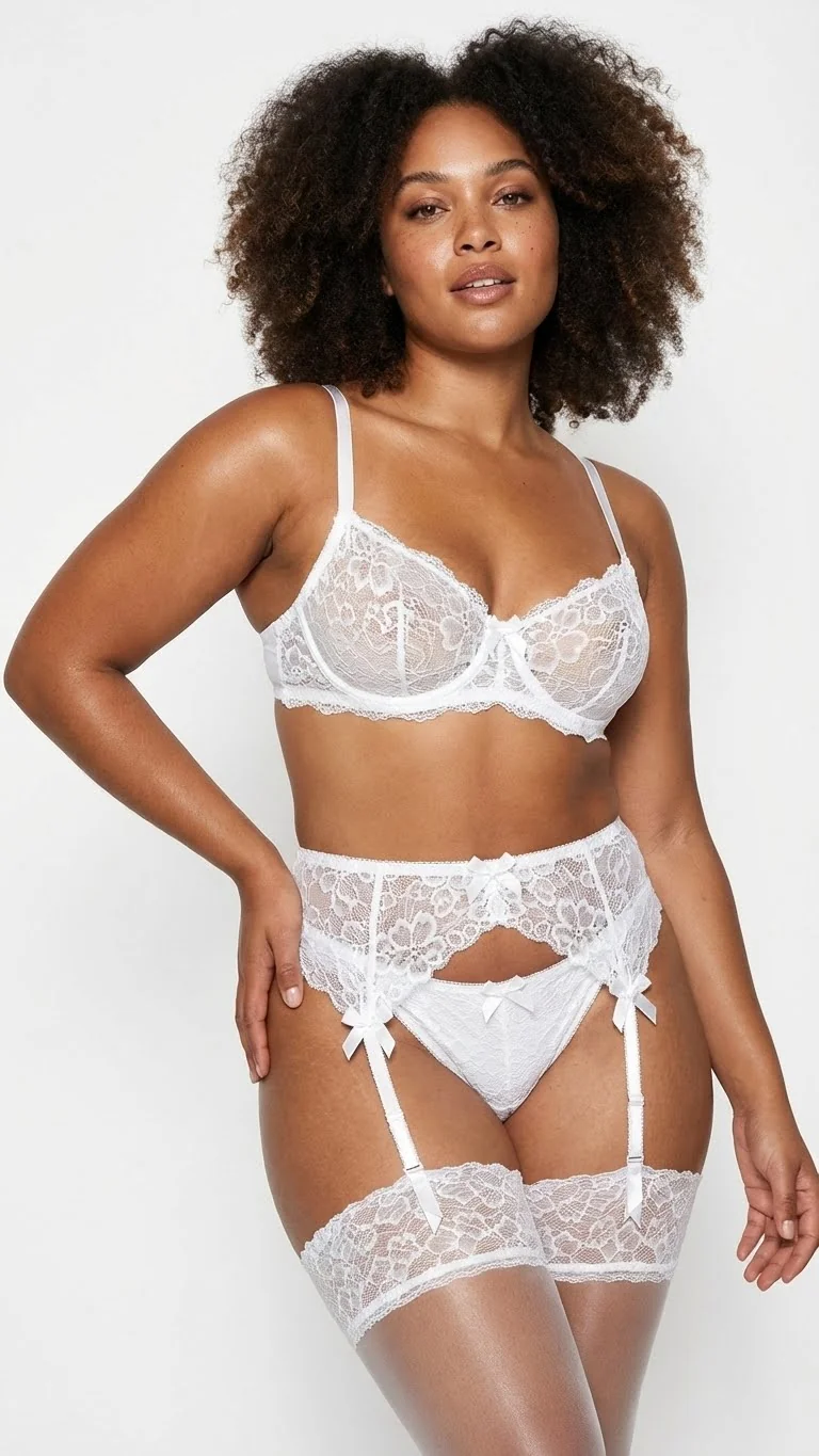 LunaIntim Gelin Çeyizlik Beyaz Jartiyer Takımı Dantelli ve Fiyonklu Balayı Seti - Jartiyer Detay